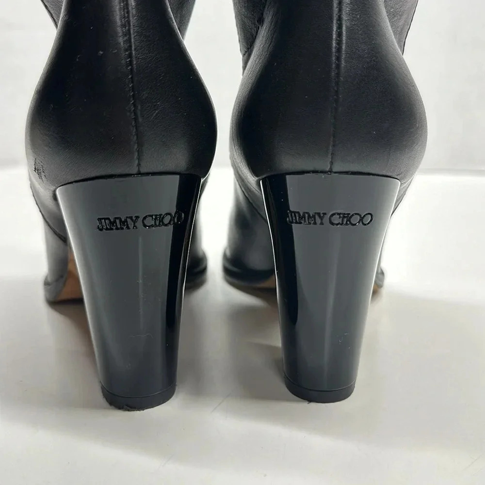 Jimmy Choo Boots High Heeled Boot Soft Vachetta Leather Pull On Black Size 6.5 - Picture 5 of 11